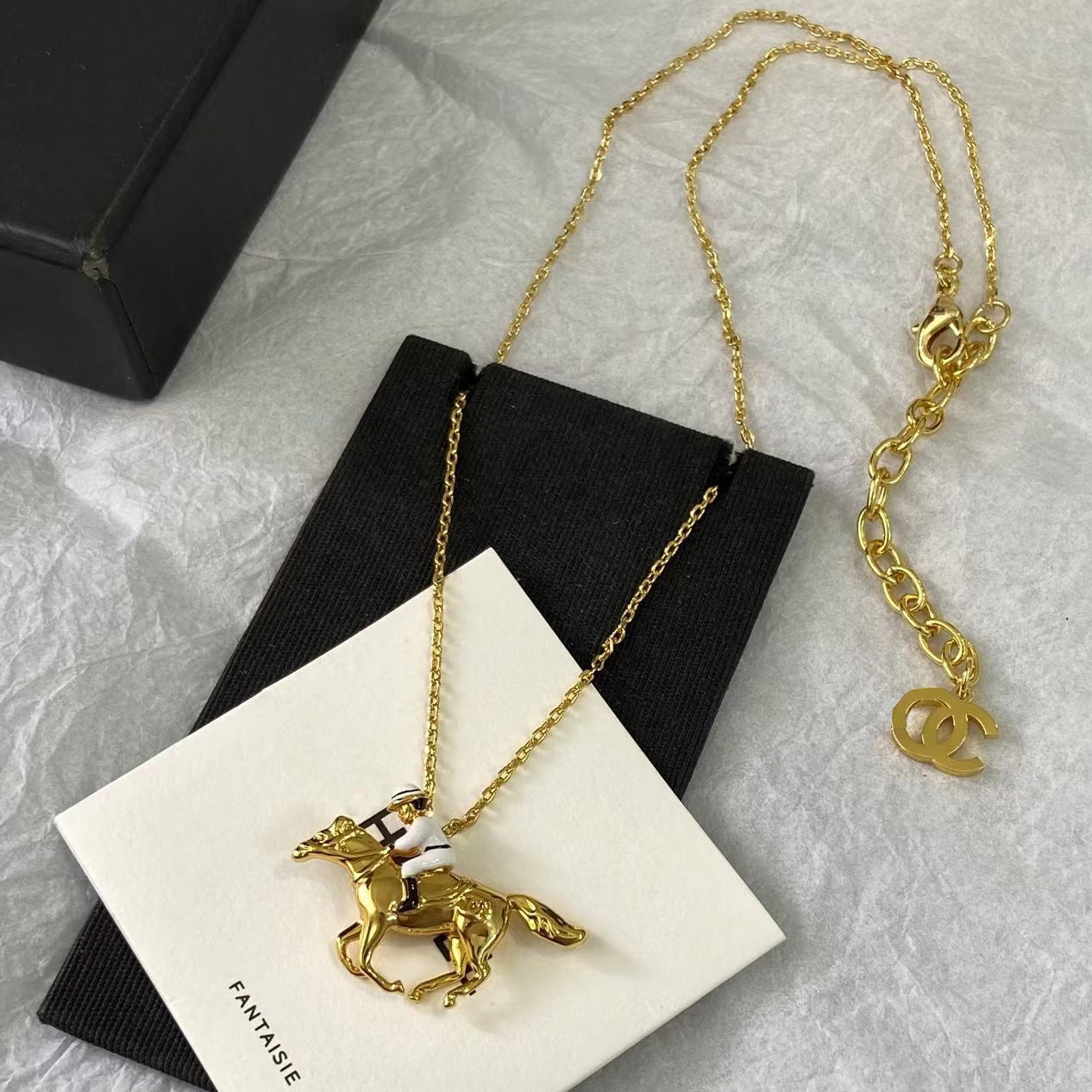 Luxury Gold Plated Brass Horse Rider Pendant Necklace for Women