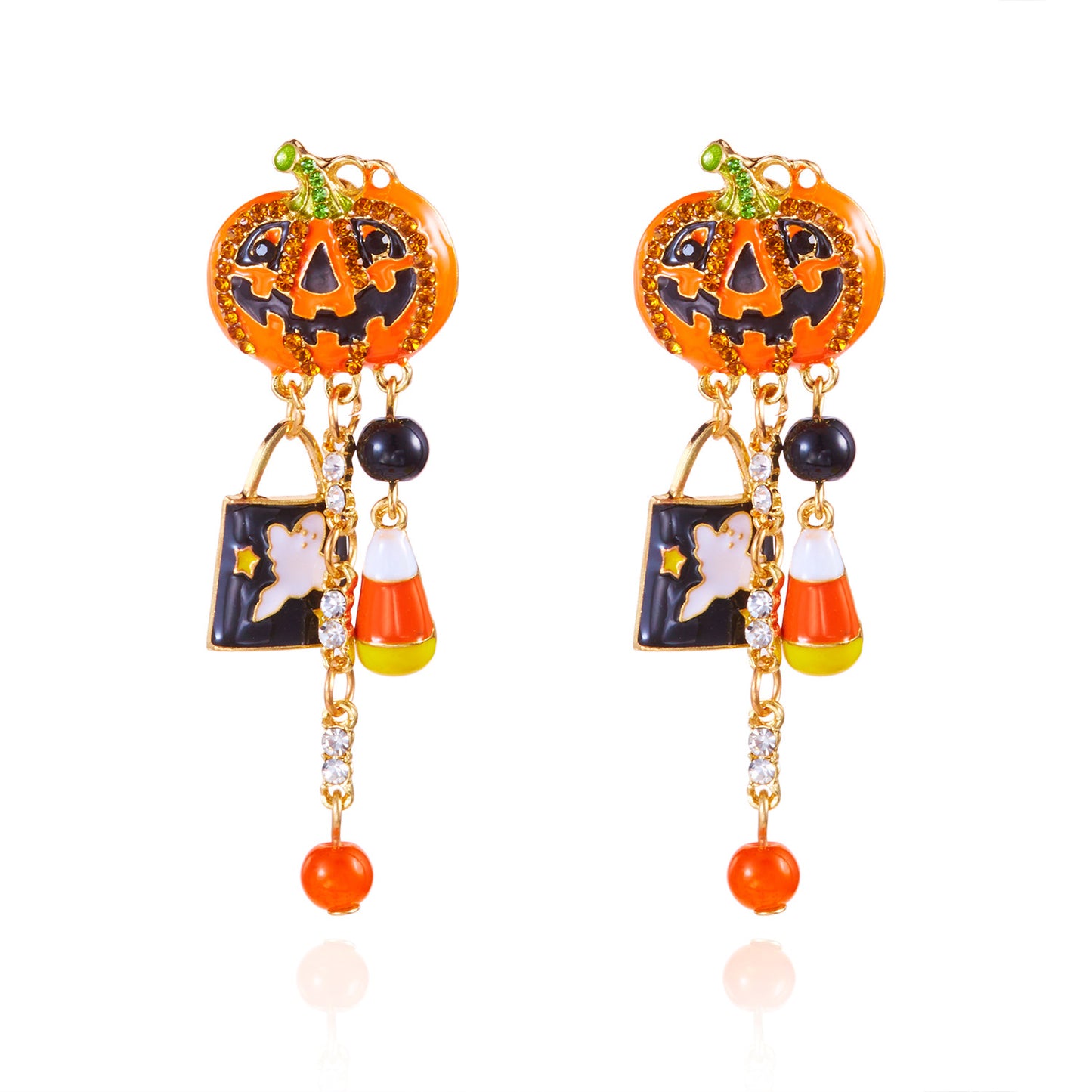 Pendientes de Halloween Dulces y Atrevidos para Mujer con Colgante Irregular de Fantasma y Calabaza de Dibujos Animados, Base de Aleación con Acabado Galvanizado