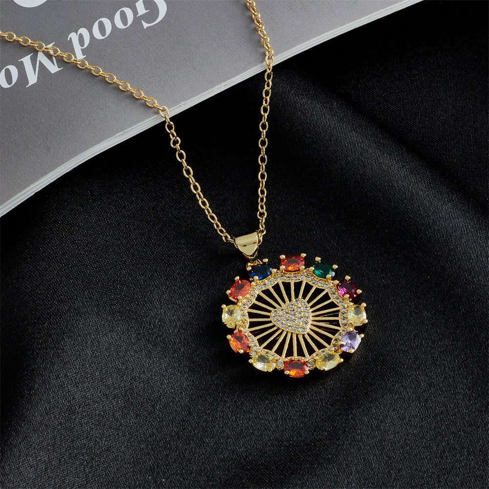 Collana con ciondolo a cuore geometrico in zircone AAA di lusso in rame placcato oro 18 carati