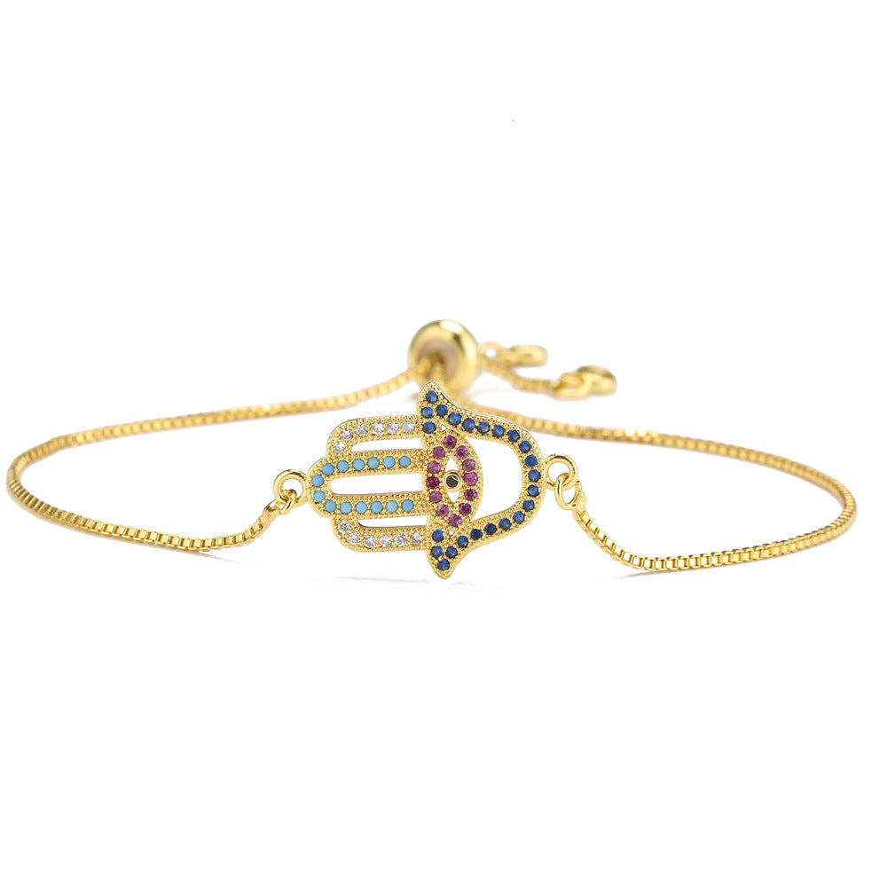 Geometric Gold Plated Drip Oil Brass Bracelet with Micro-Inlaid Cubic Zirconia for Women