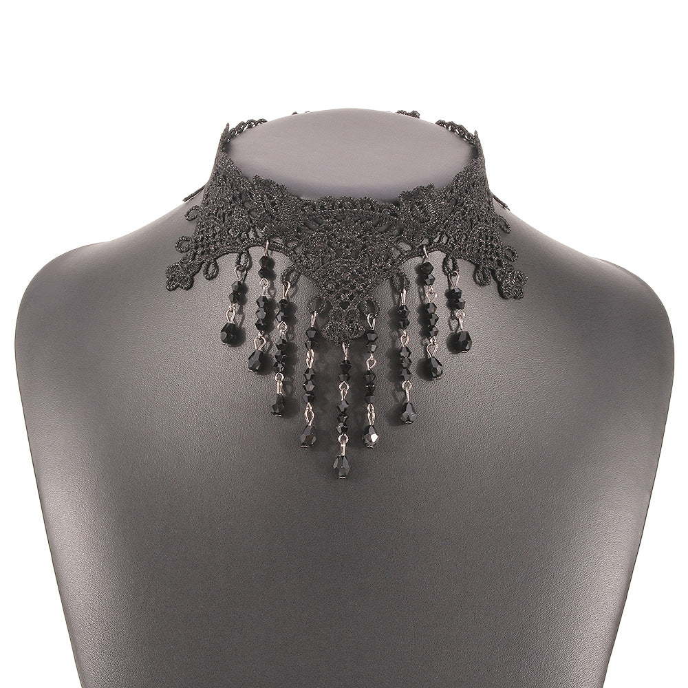 Sweet and Edgy Geometric Lace Choker Necklace for Women with Rhinestone Pumpkin and Skull Accents Halloween Themed
