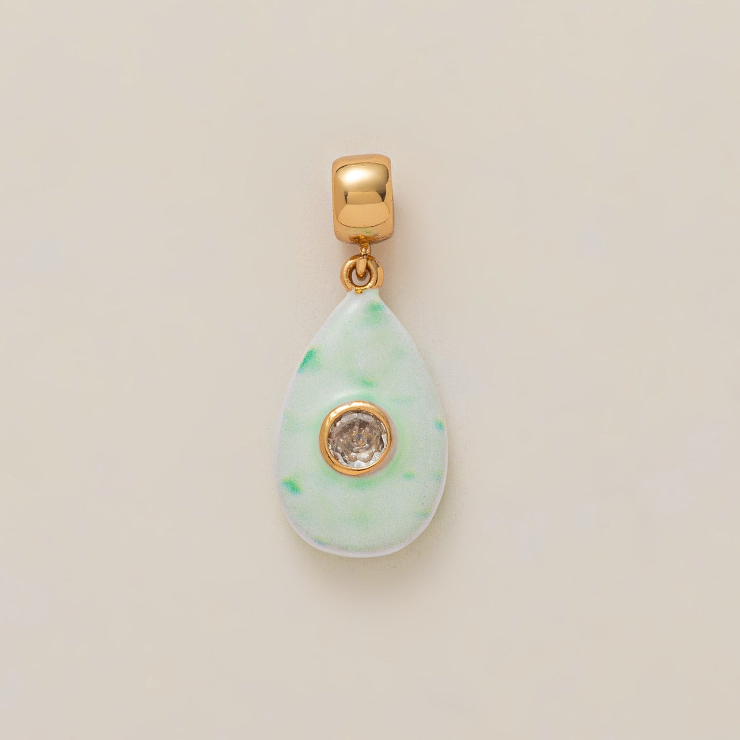 Vintage Stainless Steel Teardrop Pendant with Cubic Zirconia and Enamel Plating