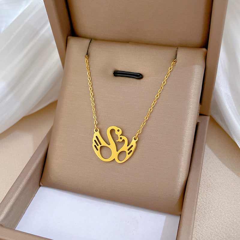 Collar con colgante de cisne minimalista en acero de titanio con baño de oro para mujer y hombre, cadena de clavícula con diseño geométrico y motivo de árbol floral