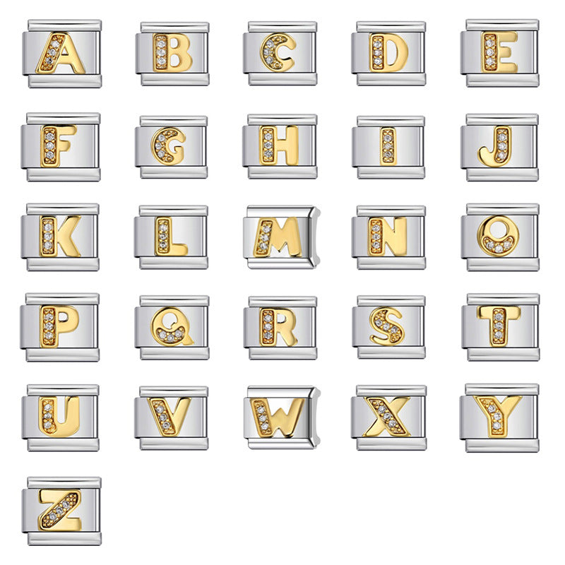 Gold Plated Stainless Steel Letter Charm Bar Bracelet DIY Modular Detachable Unisex