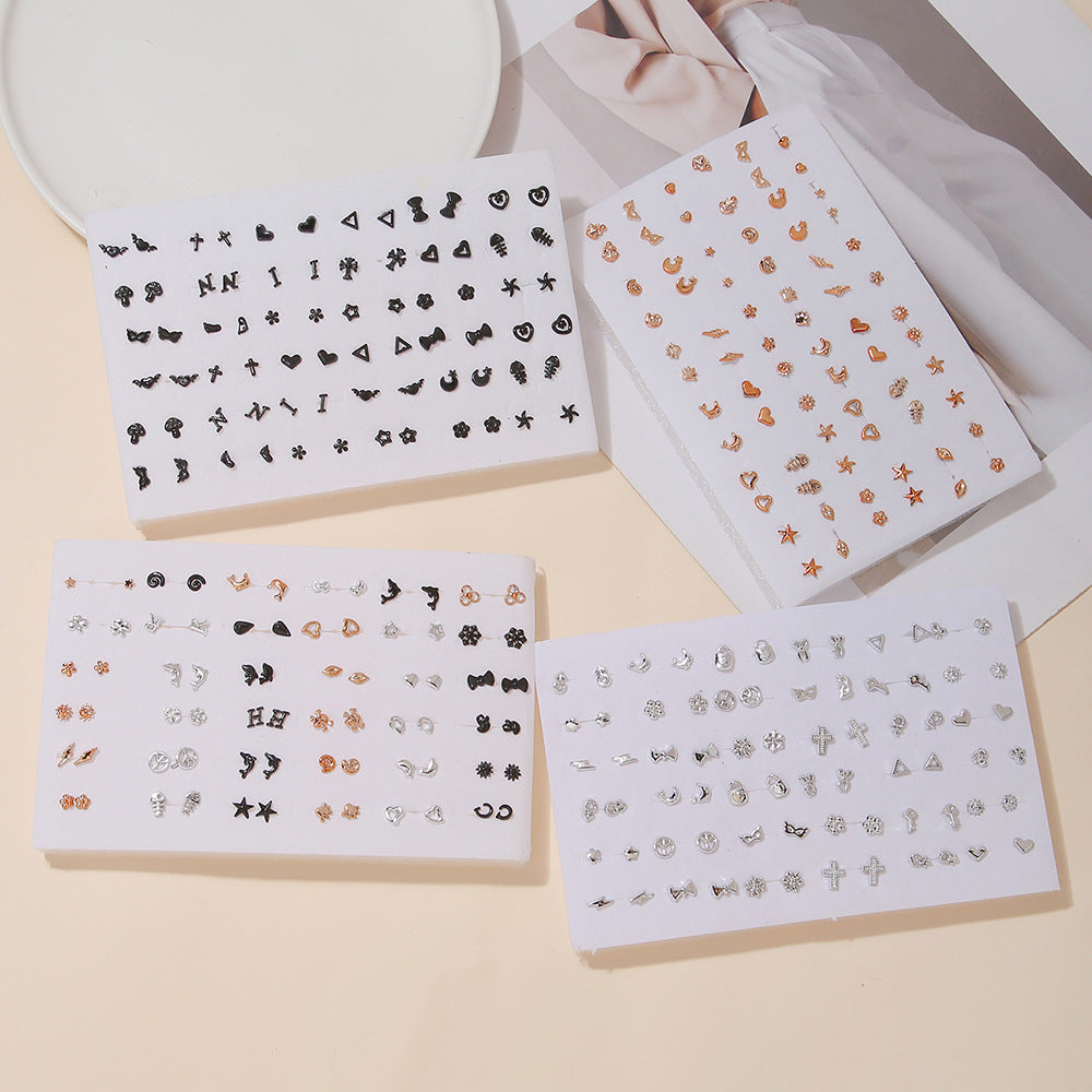 Geometric Resin Stud Earrings Set with Rhinestone Inlay Featuring Floral Animal and Letter Designs for Women