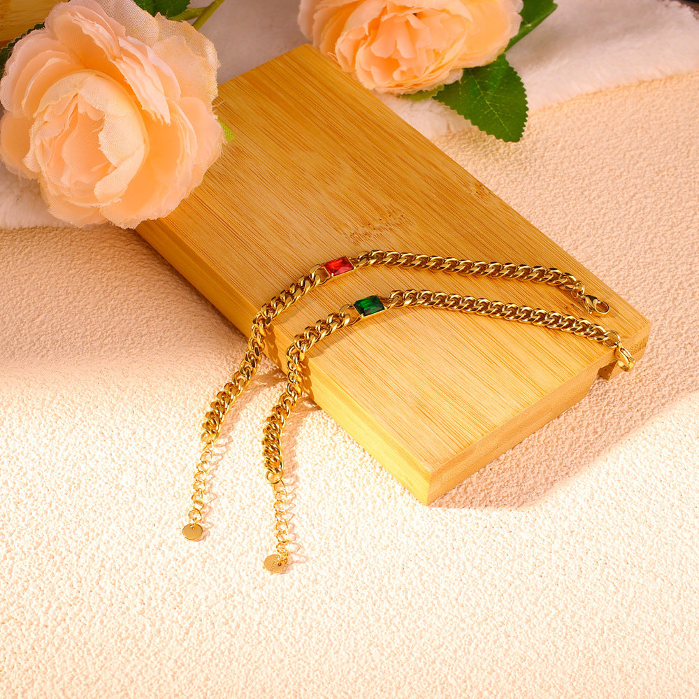 Fashionable Geometric Titanium Steel Bracelet for Women with Gold Plating and Rhinestone Inlay, Minimalist and Versatile Design