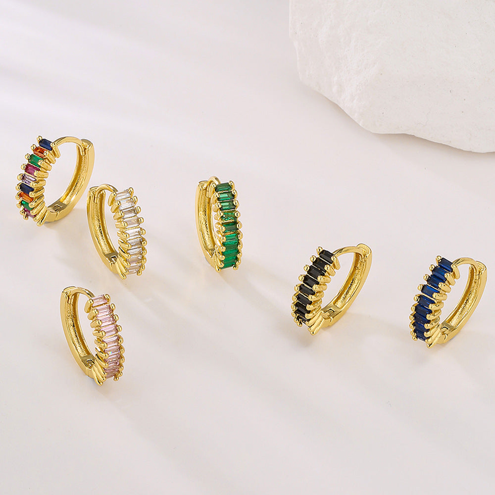 Geometric T-Shaped Copper Earrings with 18K Gold Plating and Cubic Zirconia for Women