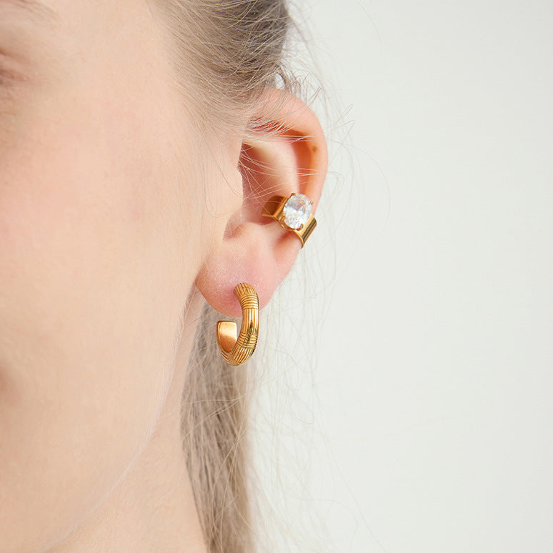 Pendientes de aro de acero inoxidable geométricos para mujer con acabado chapado, aretes minimalistas de lujo