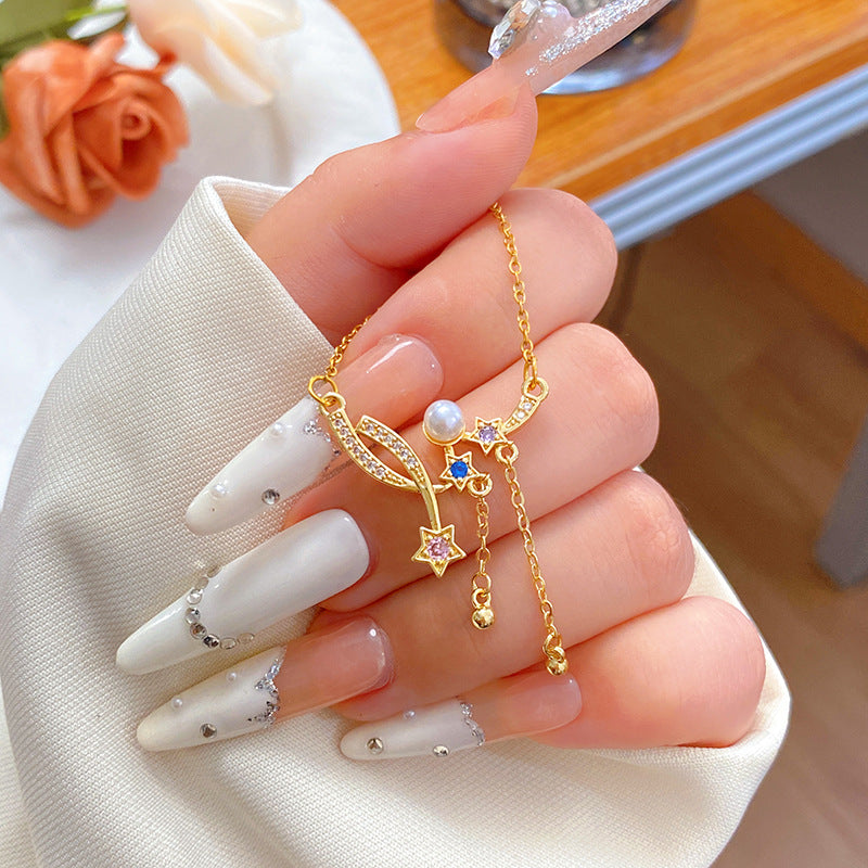 Elegant Luxury Micro-Inlaid Cubic Zirconia Fruit Shape Titanium Steel Necklace with Bamboo Chain