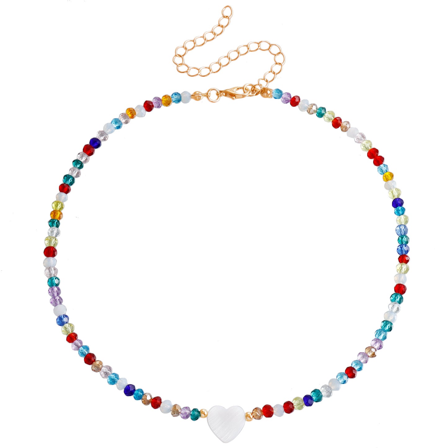 Collar con colgante de nácar en forma de corazón bohemio con cadena de cuentas para mujer