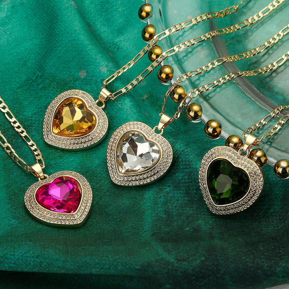 Collana con Pendente a Cuore Minimalista alla Moda in Rame con Accenti di Zirconi per Donna