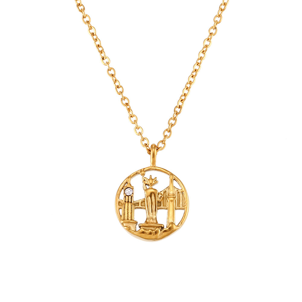 Collana con ciondolo geometrico rotondo minimalista da donna in acciaio inossidabile con finitura placcata