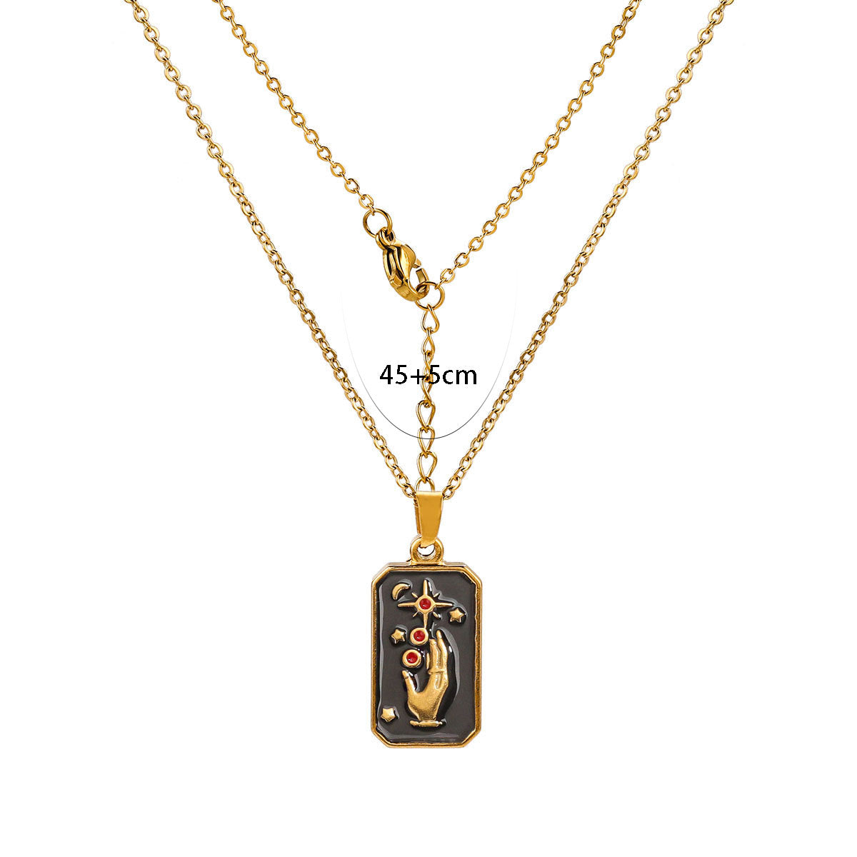 Collana con ciondolo a forma di tarocco vintage da donna con design a rilievo 3D in acciaio al titanio con finitura placcata