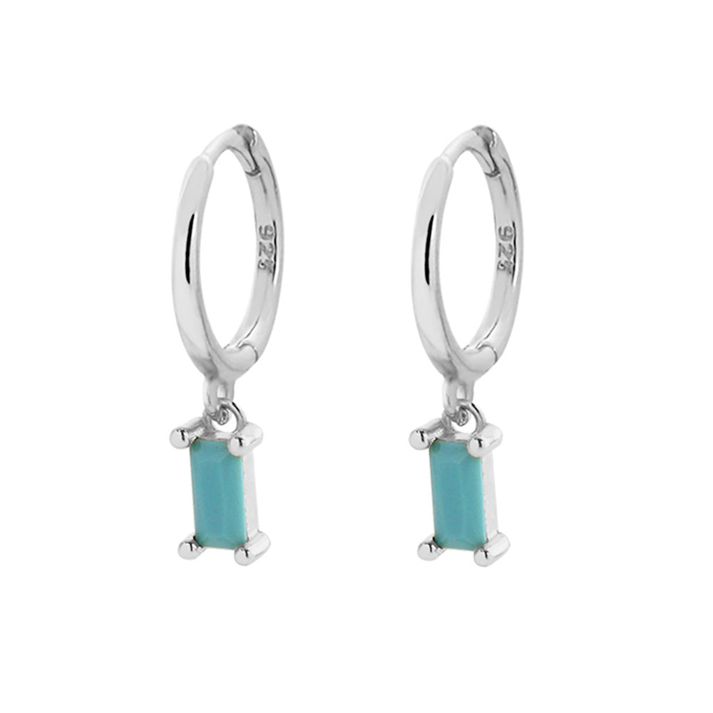 Aretes de aro de lujo para mujer de plata de ley 925, con diseño geométrico floral de mariposa en forma de lágrima y turquesa azul