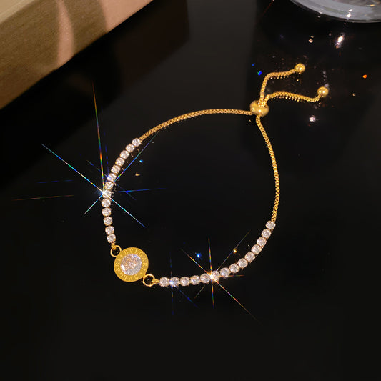 Minimalist Elegant Geometric Micro-Inlaid Cubic Zirconia Plated Stainless Steel Adjustable Bracelet for Women