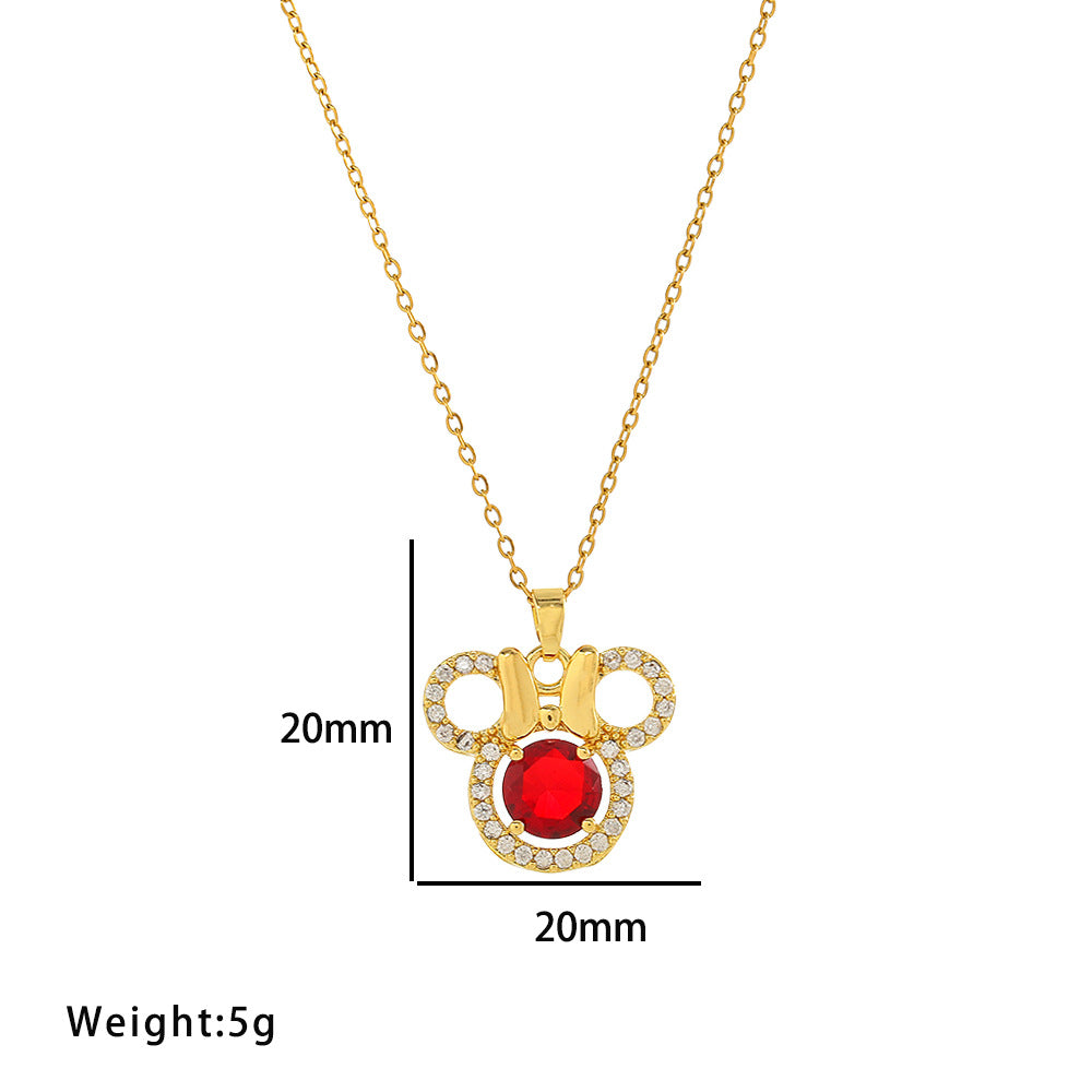 Collar con colgante de ratón geométrico minimalista para mujer, de acero de titanio con incrustaciones de diamantes de imitación y acabado chapado en cadena tipo O