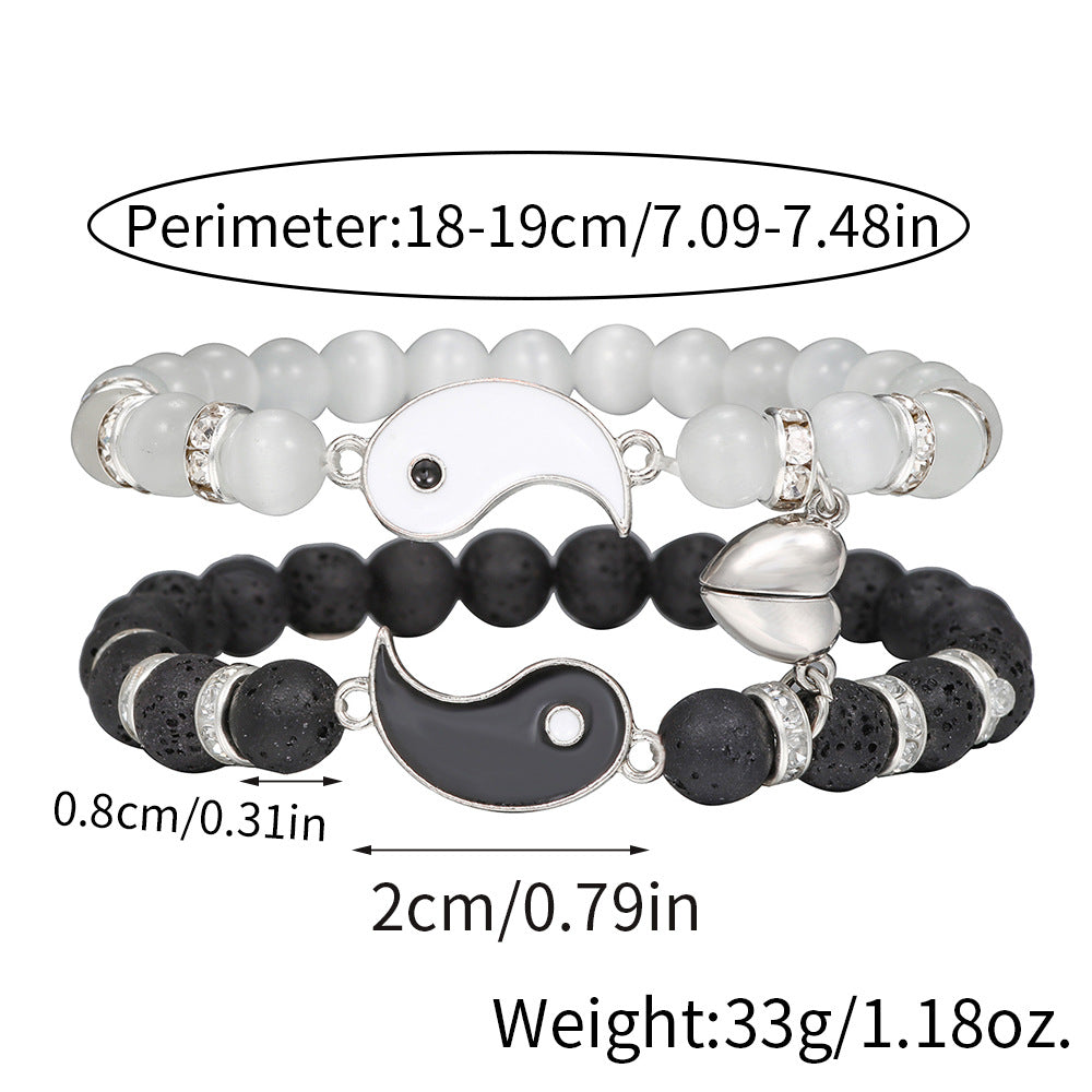 Geometric Heart Cat's Eye Agate Bracelet Unisex Magnetic Couple Jewelry