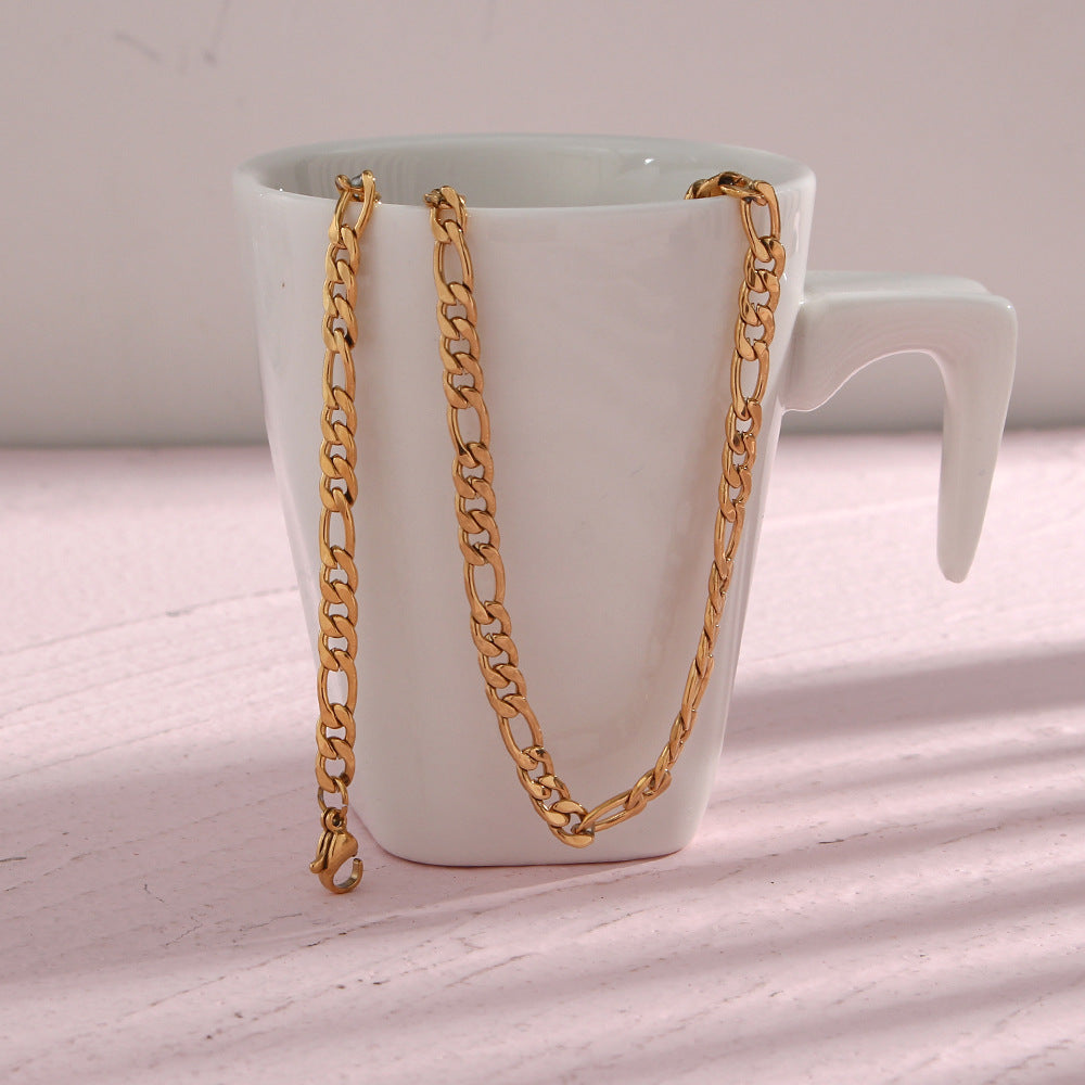 Bracciale Figaro da donna in acciaio inossidabile placcato oro con design geometrico in stile Punk