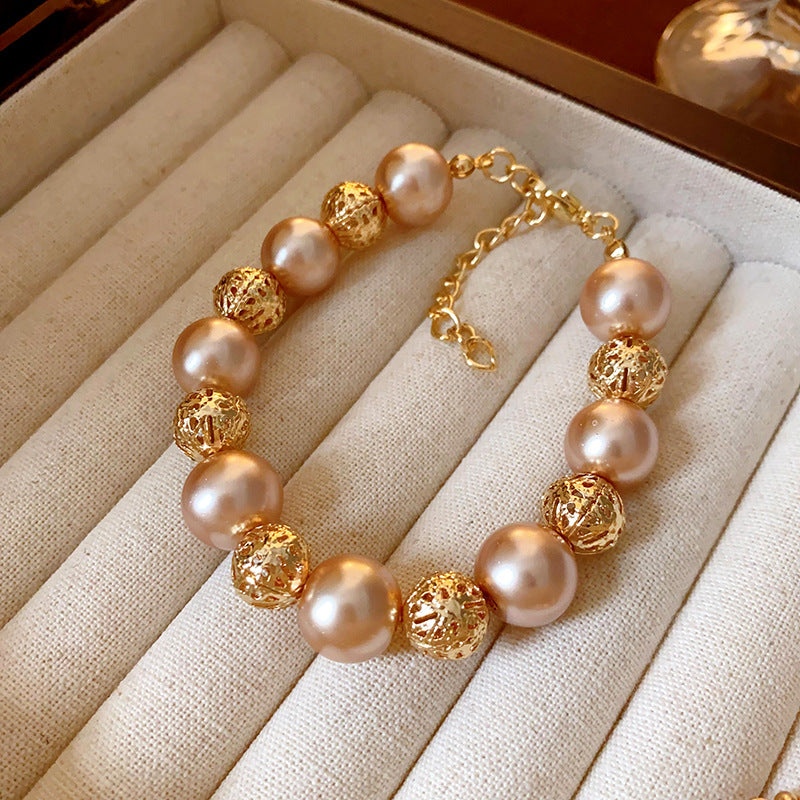 Vintage Luxury Geometric Cubic Zirconia Inlaid Pearl Bracelet for Women