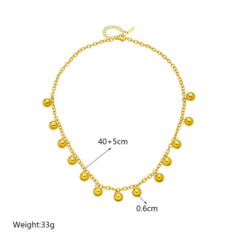 Collar de acero inoxidable chapado en oro con colgante de bola retro minimalista y diseño geométrico para mujer