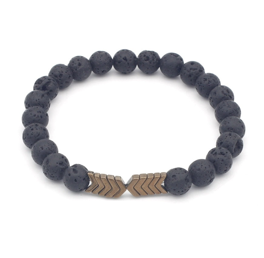 Creative Geometric Triangle Volcanic Stone and Hematite Handmade Bracelet for Unisex