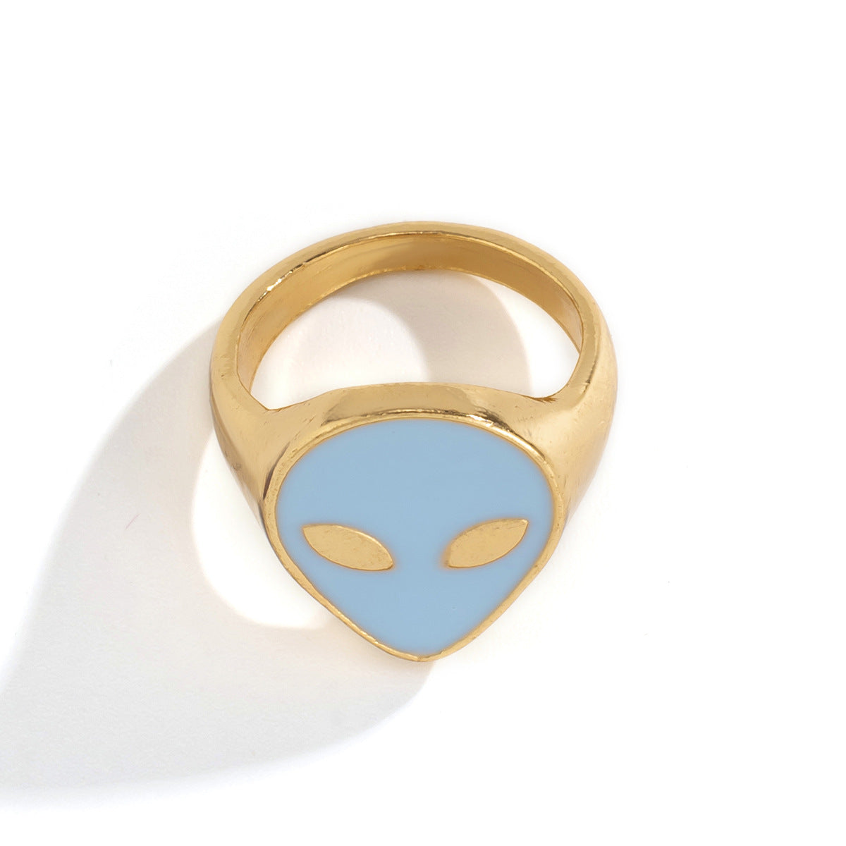 Sweet and Edgy Geometric Heart Smile Ring for Women in Plated Metal with Colorful Enamel Finish