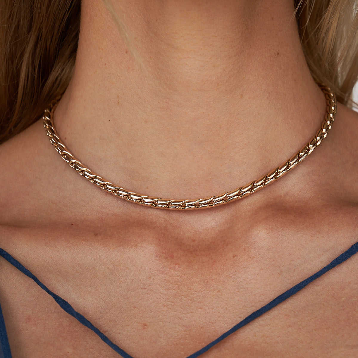 Minimalist Cold Style 18K Gold Plated 3mm Snake Chain Stainless Steel Necklace for Women and Men