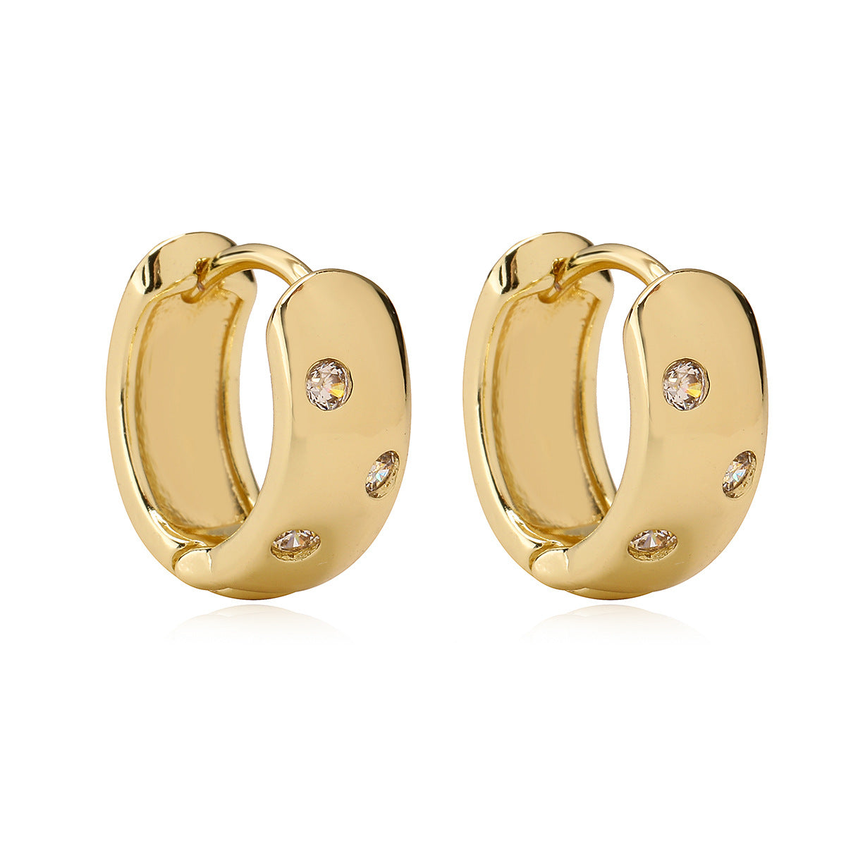 Minimalist Geometric Copper Hoop Earrings with Real Gold Plating and Micro-Paved Zirconia
