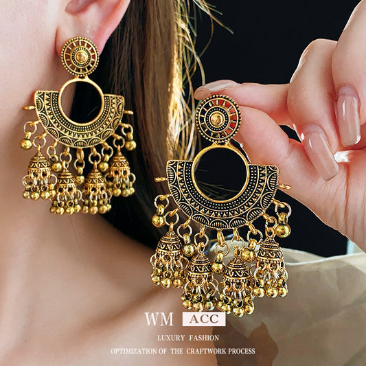 Orecchini pendenti a lanterna a ventaglio in stile vintage da donna, con lega placcata argento e perni in acciaio inossidabile