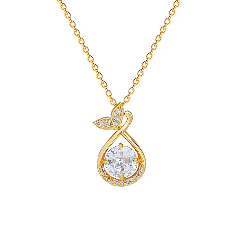 Collar de acero inoxidable con cola de pez estilo dibujo animado, forma de lágrima, incrustaciones de diamantes de imitación para mujeres y hombres, cadena minimalista para clavícula