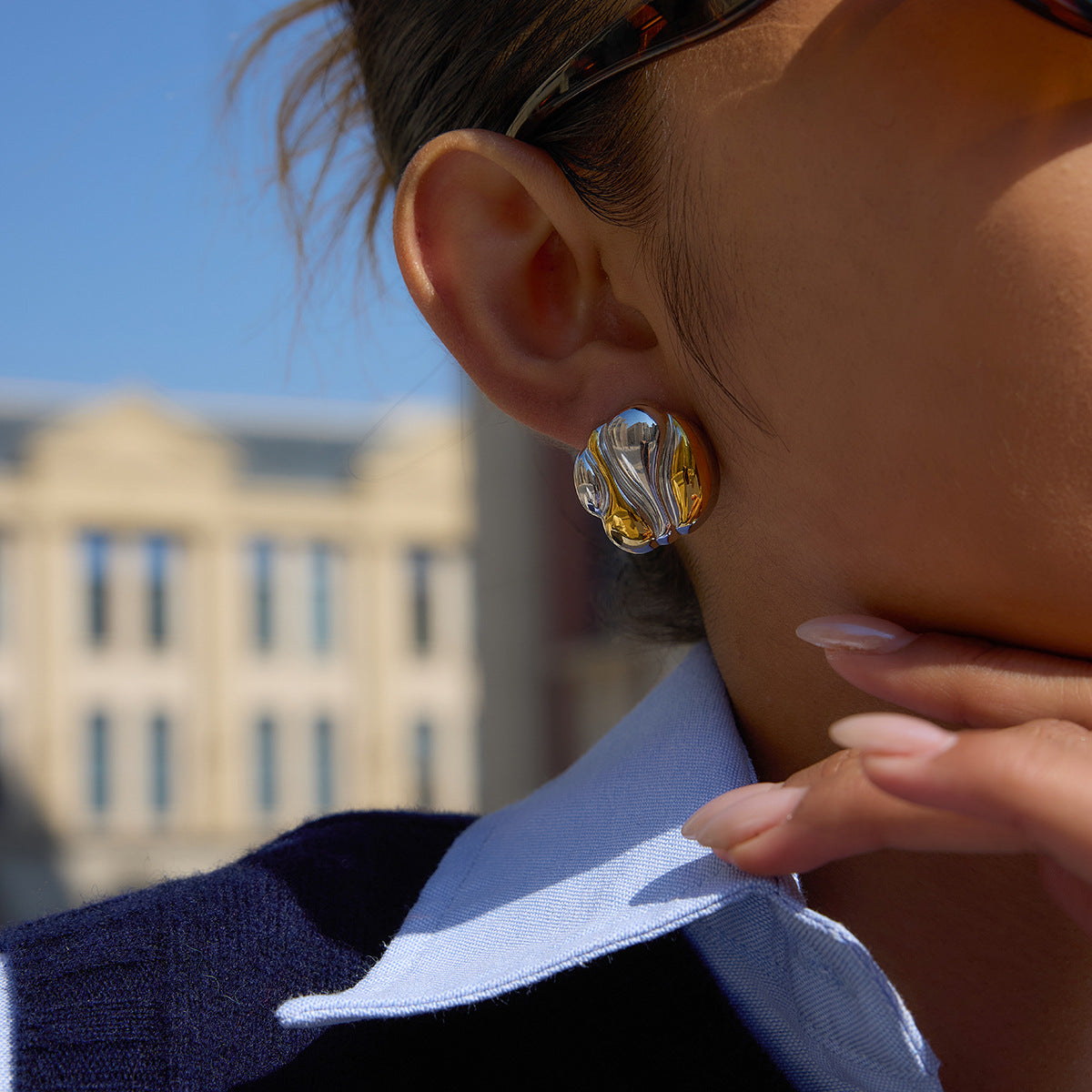 Orecchini a polsino geometrici in acciaio inossidabile con placcatura in oro PVD per donne, orecchini autunno/inverno alla moda e sofisticati