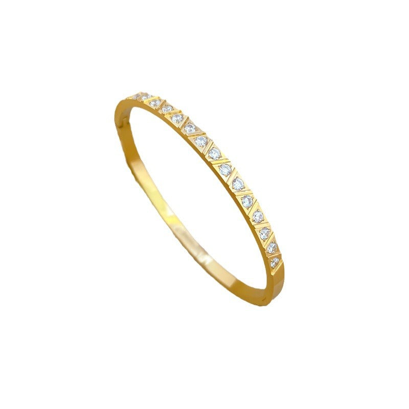 Bracciale minimalista in acciaio al titanio, stile etnico cinese vintage, con strass rotondi