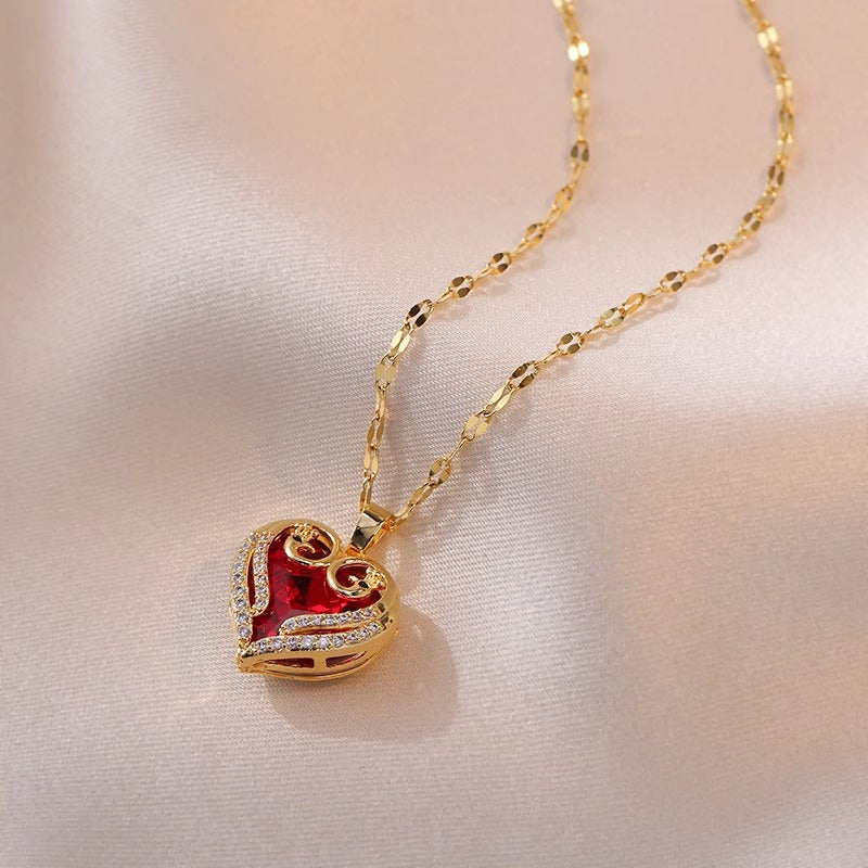 Collana originale in acciaio al titanio con design floreale, intarsi in zircone e finitura galvanizzata per donna e uomo