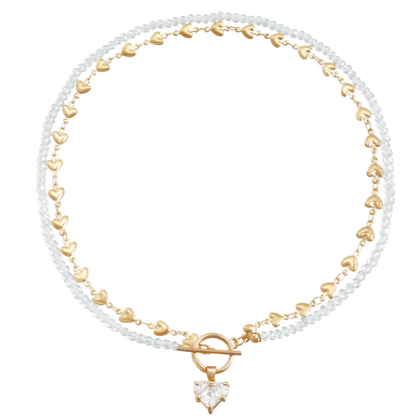 Creative Heart-Shaped Alloy Pendant Necklace with Rhinestone Inlay, Plated Finish, Clavicle Chain with OT Clasp for Women