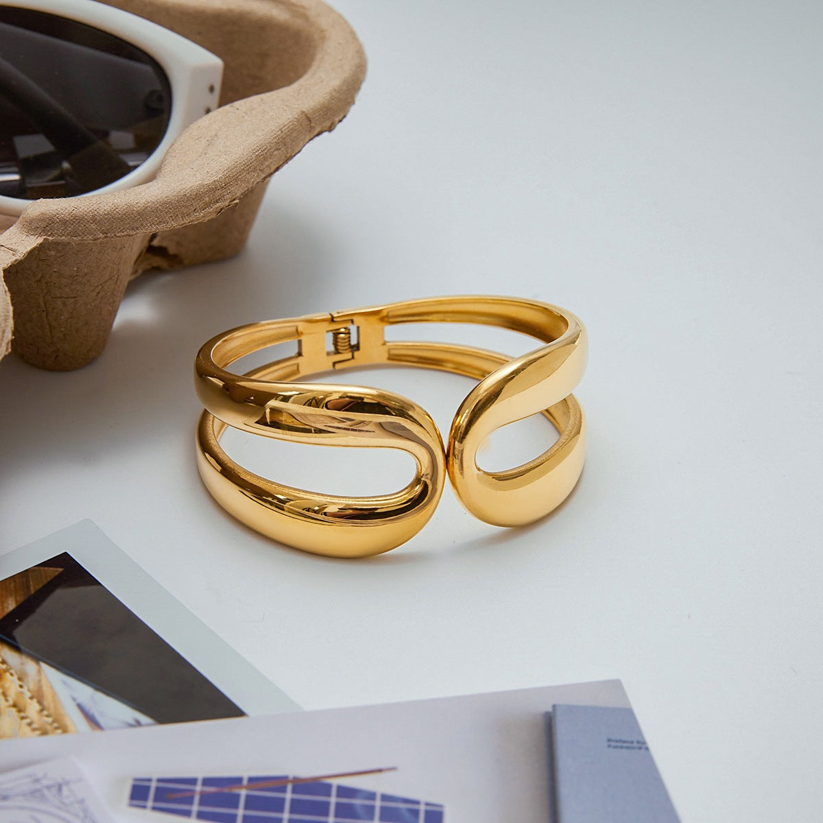 Geometric Stainless Steel Plated Open Cuff Bracelet