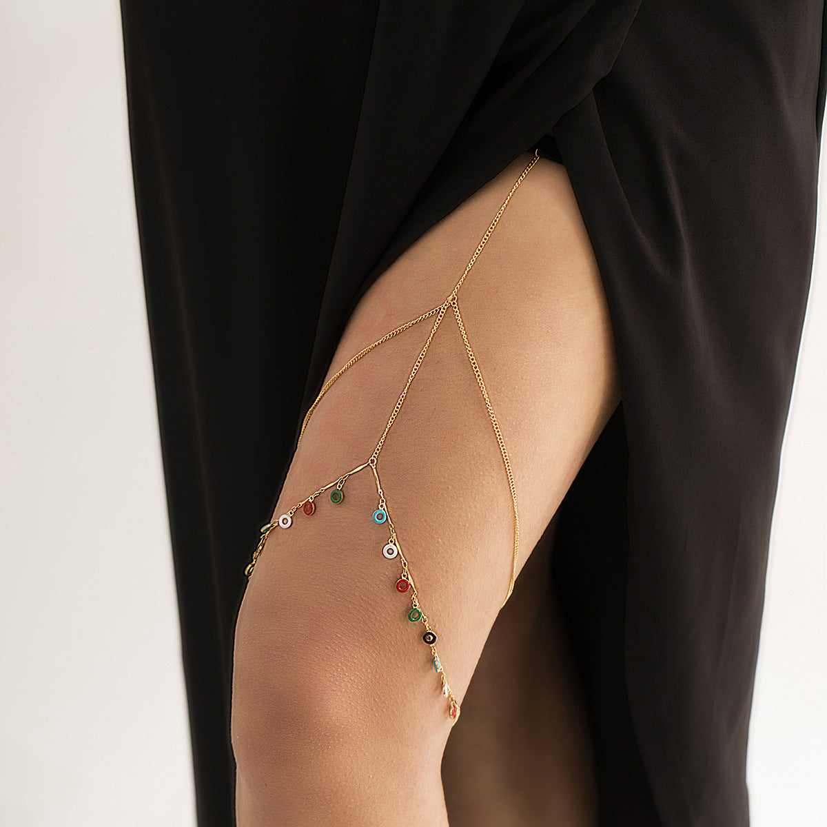 Minimalist Geometric Alloy Anklet for Women with Double-Layer Chains and Fringe Detail
