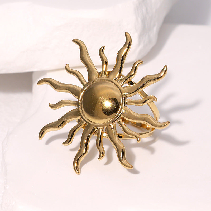 Minimalist Geometric Sunflower Ring in Stainless Steel with Plating Finish for Women
