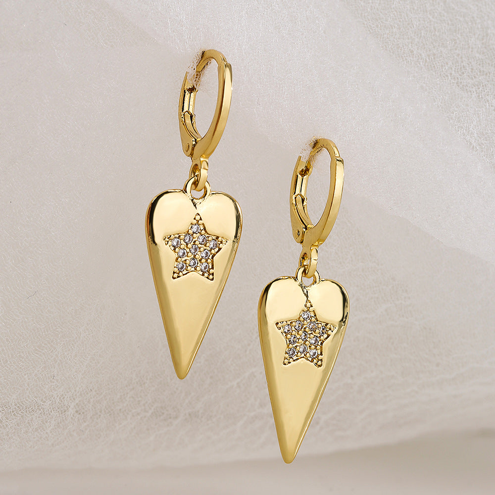 Minimalist Geometric Star Pendant Earrings for Women with Copper Base Plated in 18K Gold and Zircon Accents