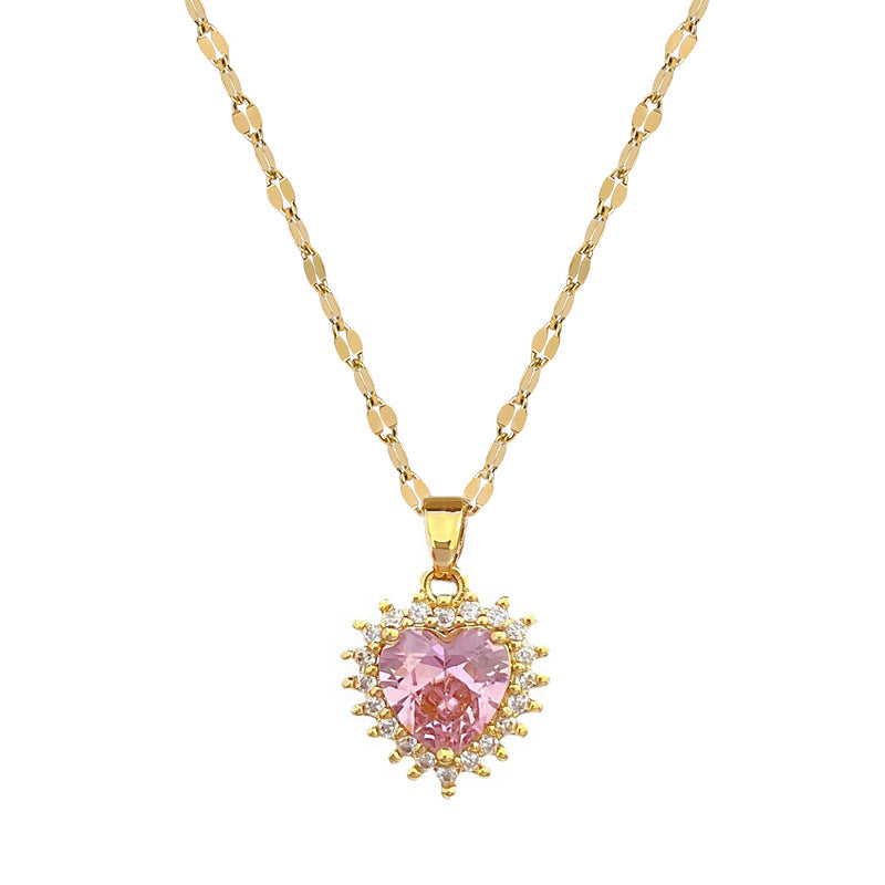 Parure di collana e orecchini a cuore geometrici in acciaio al titanio di lusso