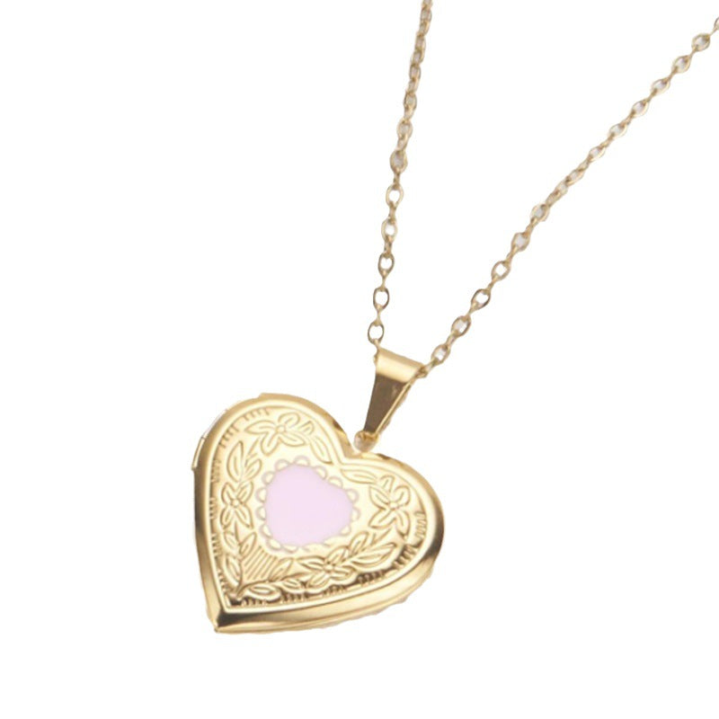 Sweet Minimalist Heart-Shaped Opening Photo Frame Necklace in Stainless Steel with Polished Finish for Women