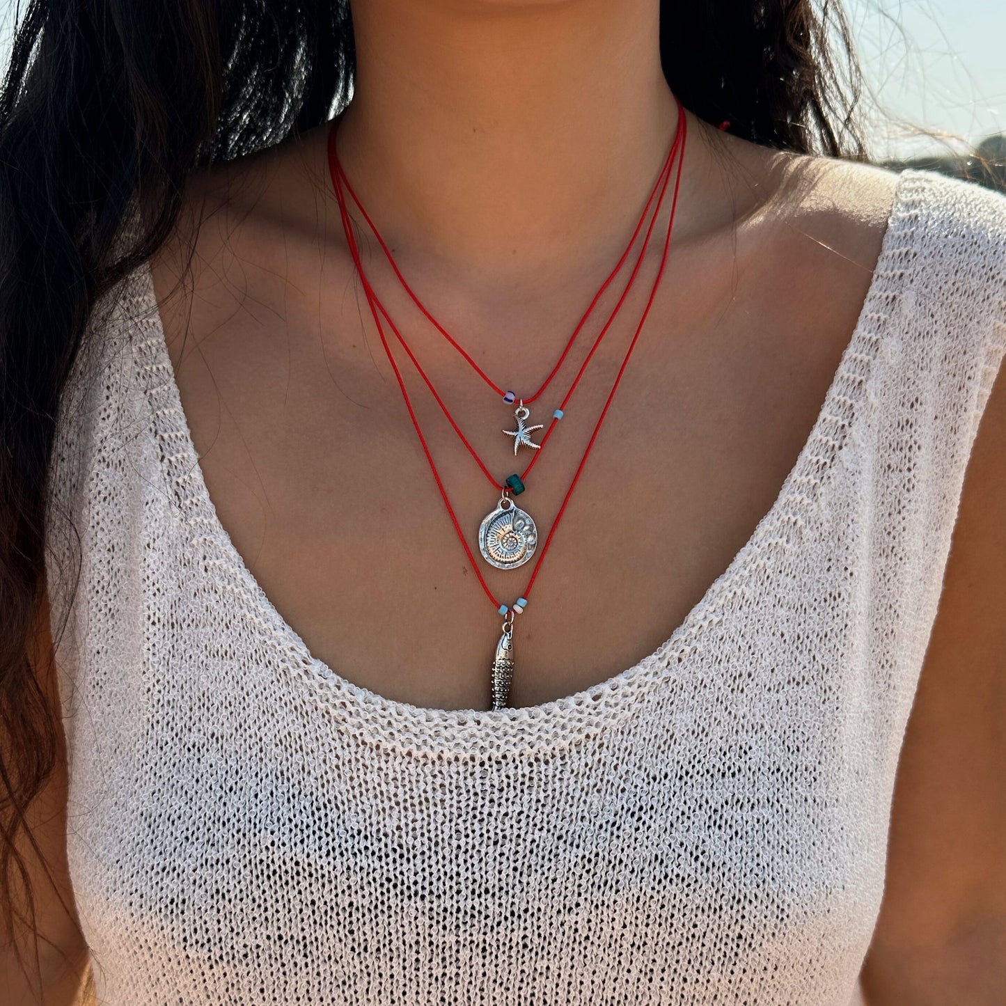 Collana Pendente a Strati con Guscio di Pesce Geometrico in Lega Placcata Ottone con Catenina per Donna