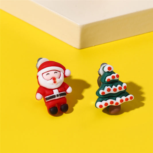 Cute Cartoon Santa Claus Resin Clip-On Earrings for Kids Christmas Holiday Jewelry