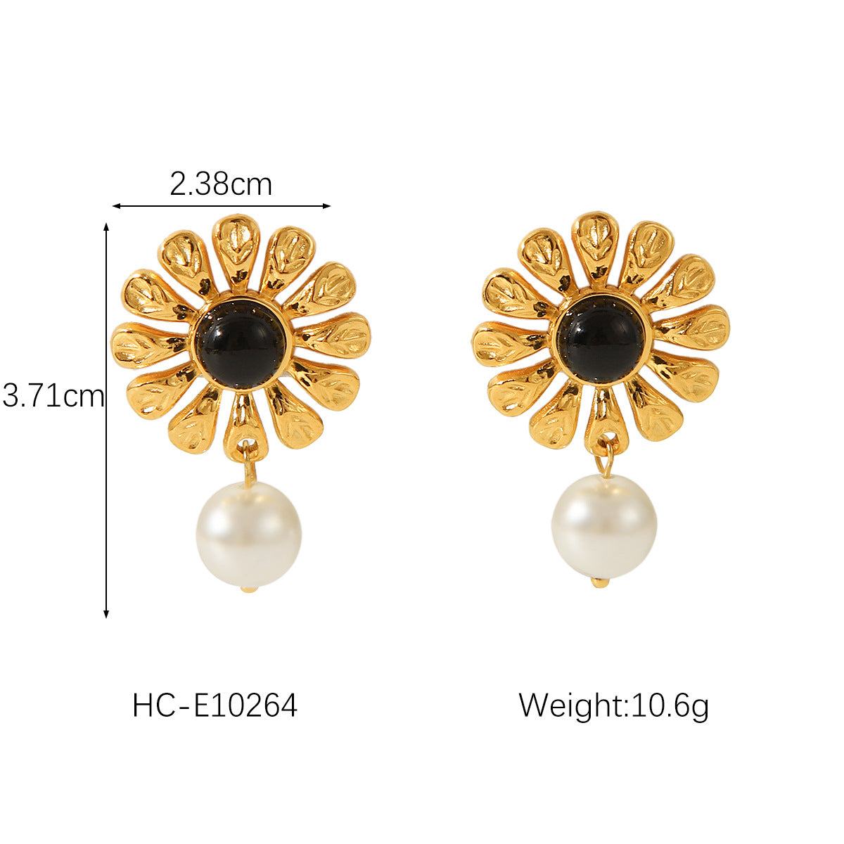 Vintage French Style 18K Gold Plated Stainless Steel Flower Pearl Stud Earrings for Women