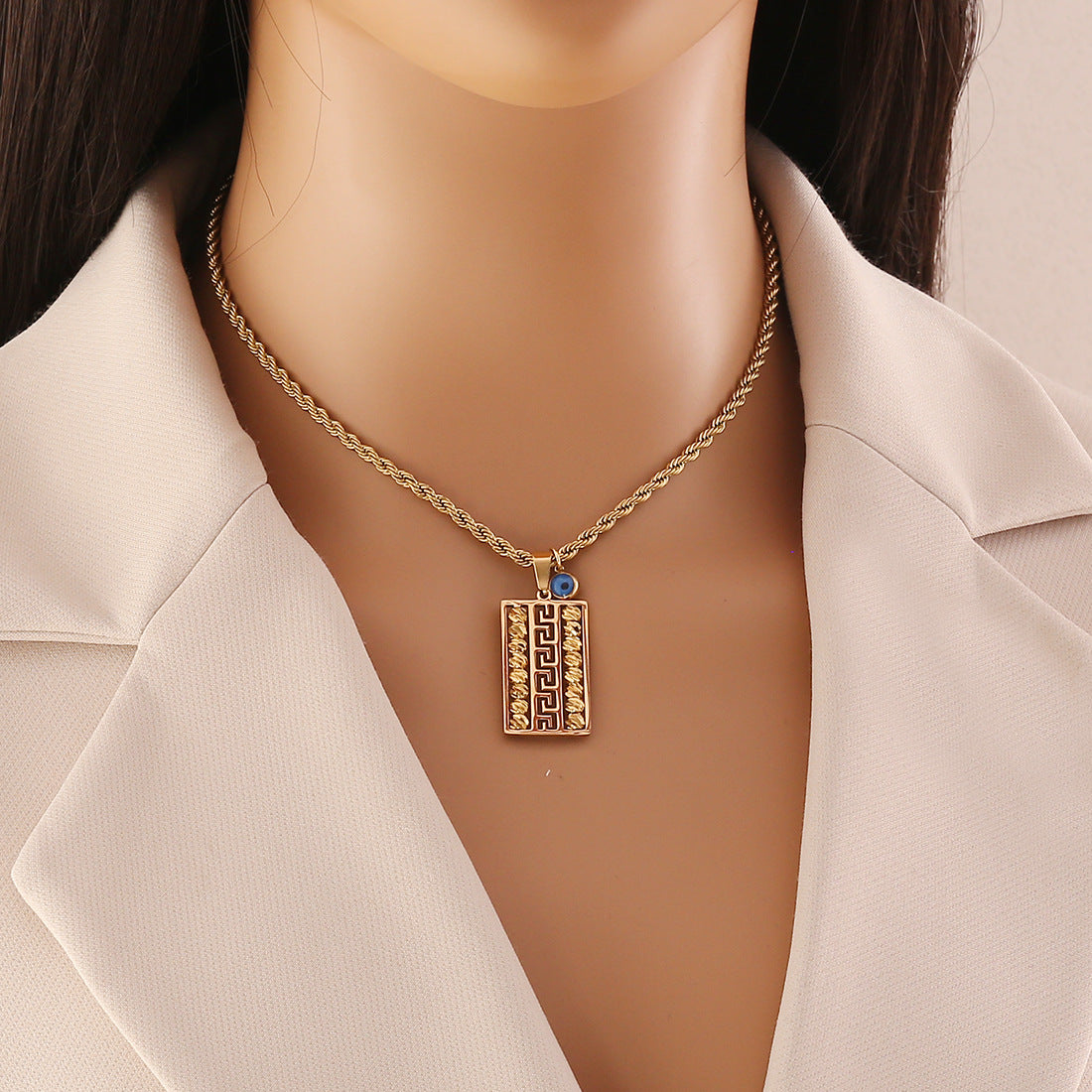 Geometric Stainless Steel Pendant Necklace with Enamel Finish for Women