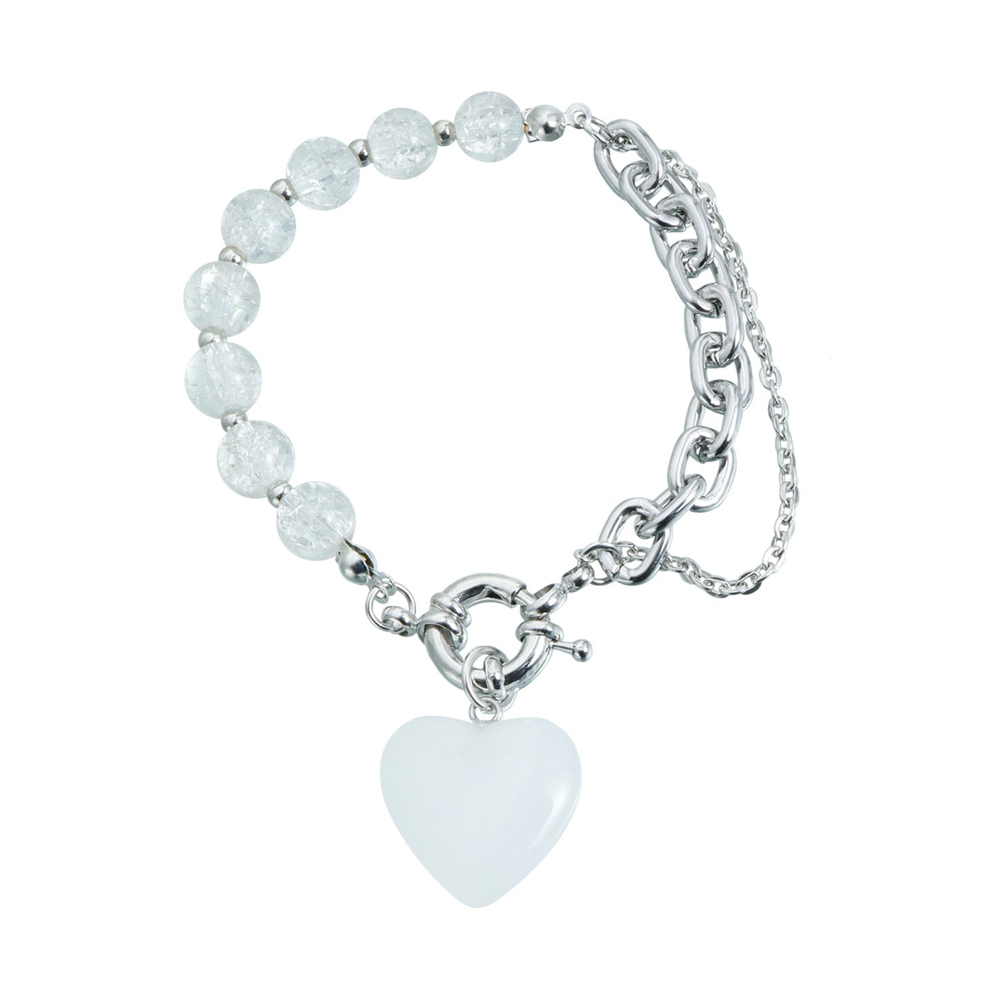 Sweet Streetwear Crackle Crystal Heart Geometric Star Glass Pendant Aluminum Alloy Plated Necklace Bracelet Set for Women and Men