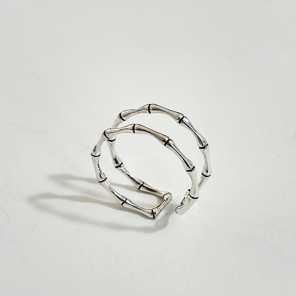 Anillo de Bambú de Plata de Ley 925 Vintage para Mujer