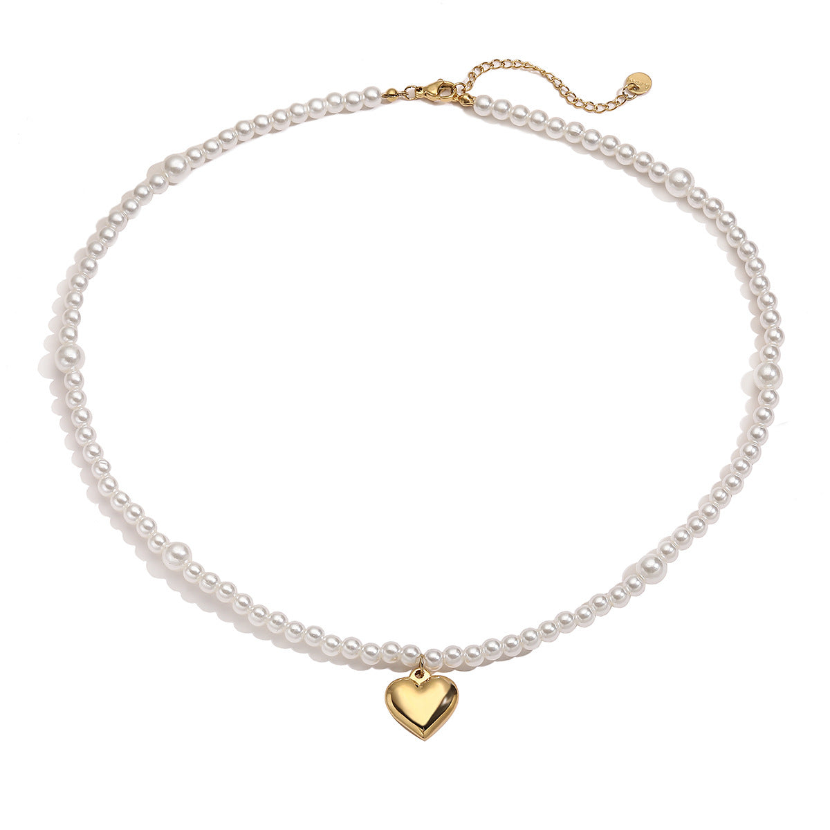 Minimalist Heart-Shaped 18K Gold-Plated Stainless Steel Pendant Necklace with Pearl Accent for Women