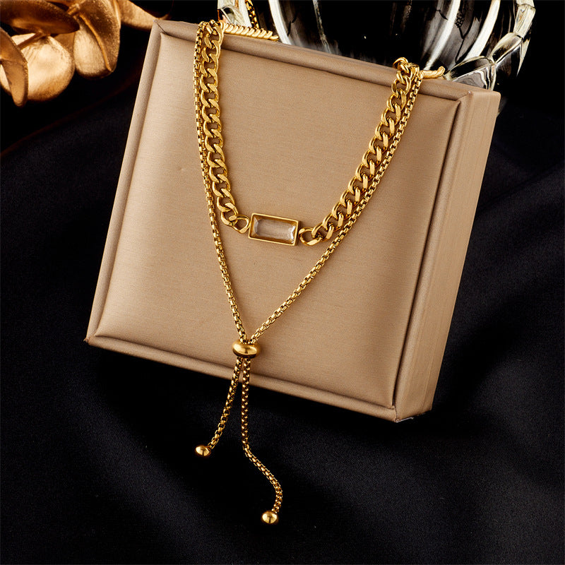 Minimalist Korean-Inspired Two-Tier Adjustable Irregular Titanium Steel Necklace with Plated Finish