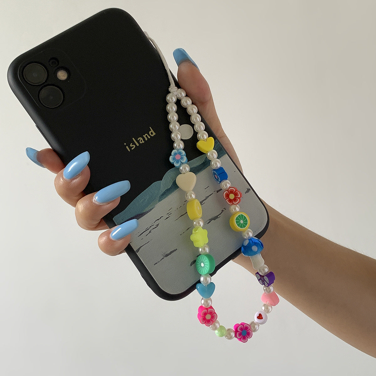 Minimalist Floral Plant Resin Charm with Pearl Inlay Handmade Beaded Keychain Bag Accessory