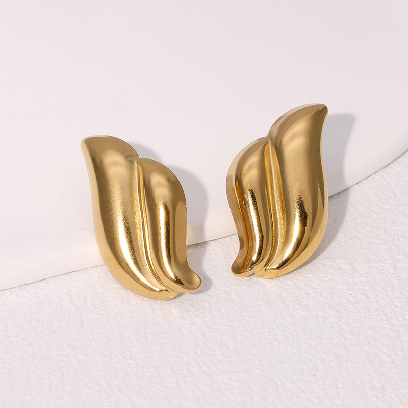 Minimalist Wing-Shaped Stainless Steel Earrings for Women with 18K Gold Plating, Hypoallergenic and Fade-Resistant